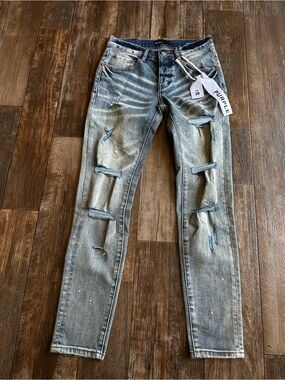 NWT Purple Brand P001 Mens Mid Rise Slim Leg Paint Splatter Grunge Distressed 28